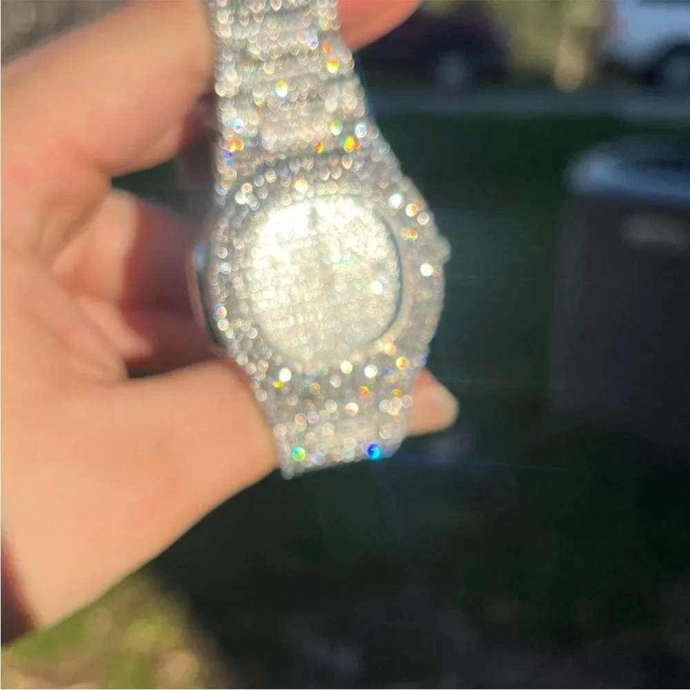 VVS Bustdown Simulated Diamond Stainless Steel Iced Out Luxury Hip Hop Watch